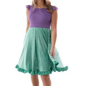 Purple & Mint Green Midi Dress with Ruffled Hem